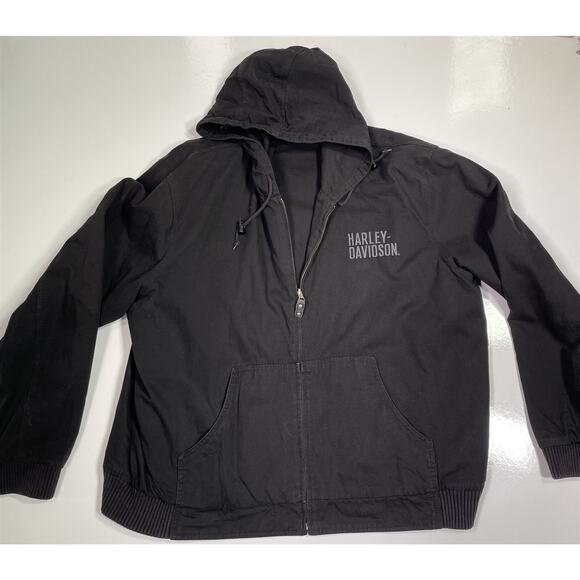 Harley-Davidson Men's Reversible Black Canvas Cotton Full Zip Hooded Jacket 2XL